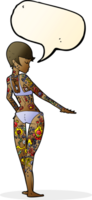 cartoon bikini girl covered in tattoos with speech bubble png