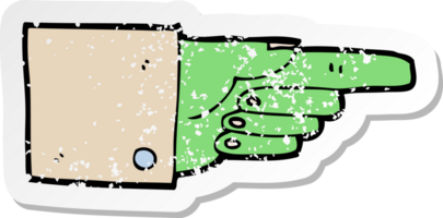 retro noodlijdende sticker van een cartoon wijzende zombiehand png