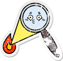 distressed sticker of a cute cartoon magnifying glass png