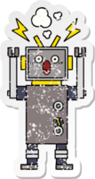 distressed sticker of a cute cartoon malfunctioning robot png