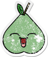 distressed sticker of a cute cartoon green pear png