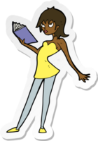 adesivo di un libro di lettura donna cartone animato png