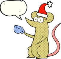 comic book speech bubble cartoon mouse wearing christmas hat png