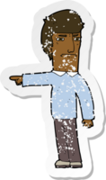 retro distressed sticker of a cartoon man pointing png