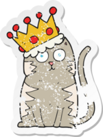 autocollant rétro en détresse d'un chat de dessin animé avec couronne png