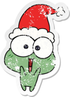 christmas distressed sticker cartoon of kawaii frog png