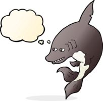 Tiburón de divertidos dibujos animados con burbujas de pensamiento png