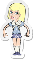 retro distressed sticker of a cartoon woman wearing a big bow tie png