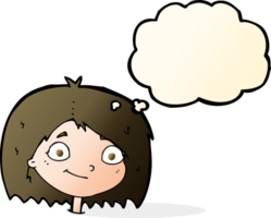 cartoon happy female face with thought bubble png