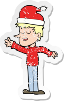 retro noodlijdende sticker van een tekenfilmman klaar voor kerstmis png