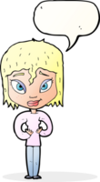 Cartoon zufriedene Frau mit Sprechblase png