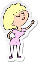 Aufkleber einer glücklichen Cartoon-Frau, die kurz vor dem Sprechen steht png