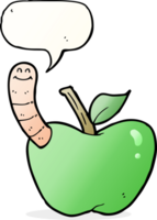 pomme de dessin animé avec ver avec bulle de dialogue png