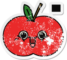 pegatina angustiada de una linda manzana roja de dibujos animados png