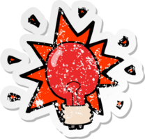 retro distressed sticker of a cartoon red light bulb png