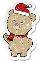 retro distressed sticker of a cartoon christmas teddy bear png