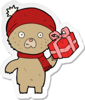 autocollant d'un ours en peluche de noël dessin animé avec cadeau png