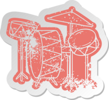 distressed old sticker of a drum kit png