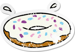 distressed sticker cartoon doodle of an iced ring donut png