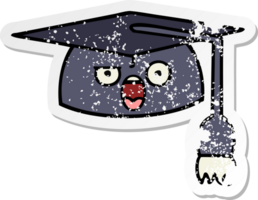 distressed sticker of a cute cartoon graduation hat png