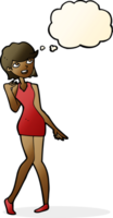 cartoon woman in cocktail dress with thought bubble png