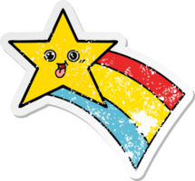 adesivo angustiado de um desenho animado bonito, atirando uma estrela do arco-íris png