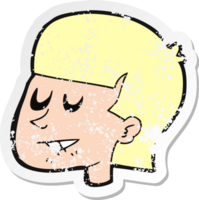 retro distressed sticker of a cartoon man biting lip png