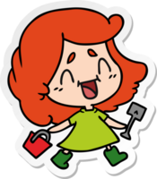 sticker cartoon van schattig kawaii meisje met emmer en schop png