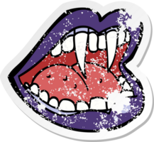 retro distressed sticker of a cartoon vampire mouth png