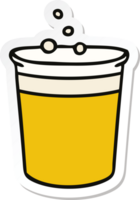 sticker of a quirky hand drawn cartoon glass of beer png