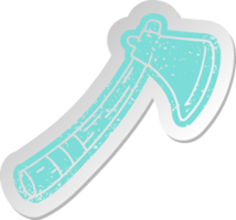 distressed old sticker of a garden axe png