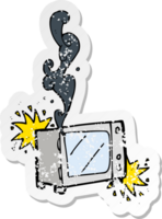 retro distressed sticker of a cartoon exploding microwave png