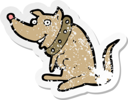 retro distressed sticker of a cartoon happy dog in big collar png