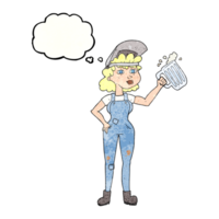 thought bubble textured cartoon hard working woman with beer png