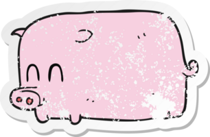 retro distressed sticker of a cartoon pig png