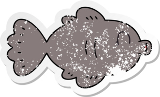 distressed sticker of a quirky hand drawn cartoon fish png