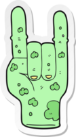 sticker of a cartoon zombie hand making horn sign png