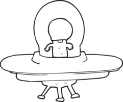 black and white cartoon alien in flying saucer png