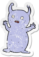 retro distressed sticker of a cartoon funny little alien png