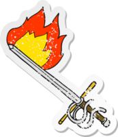 retro distressed sticker of a cartoon flaming sword png