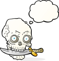 cartoon pirate skull with knife in teeth with thought bubble png