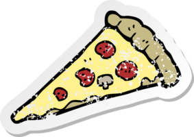 retro distressed sticker of a cartoon pizza png