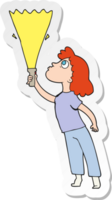 sticker of a cartoon woman searching with torch png