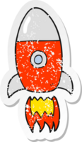 retro distressed sticker of a cartoon flying rocket png