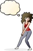cartone animato donna in posa con pensato bolla png