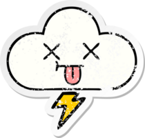 verontruste sticker van een schattige cartoon donderwolk png