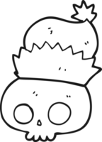 black and white cartoon skull wearing christmas hat png