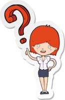 sticker of a cartoon woman asking question png