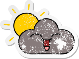distressed sticker of a cute cartoon storm cloud and sun png
