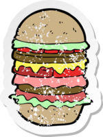 autocollant rétro en détresse d'un burger étonnant de dessin animé png